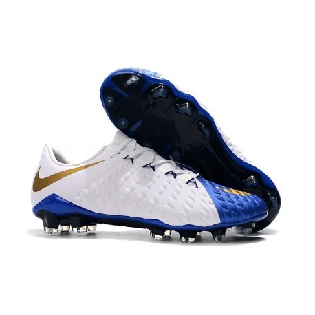 Nouveau Nike Hypervenom Phantom III FG Chaussure Homme Bleu Blanc Or